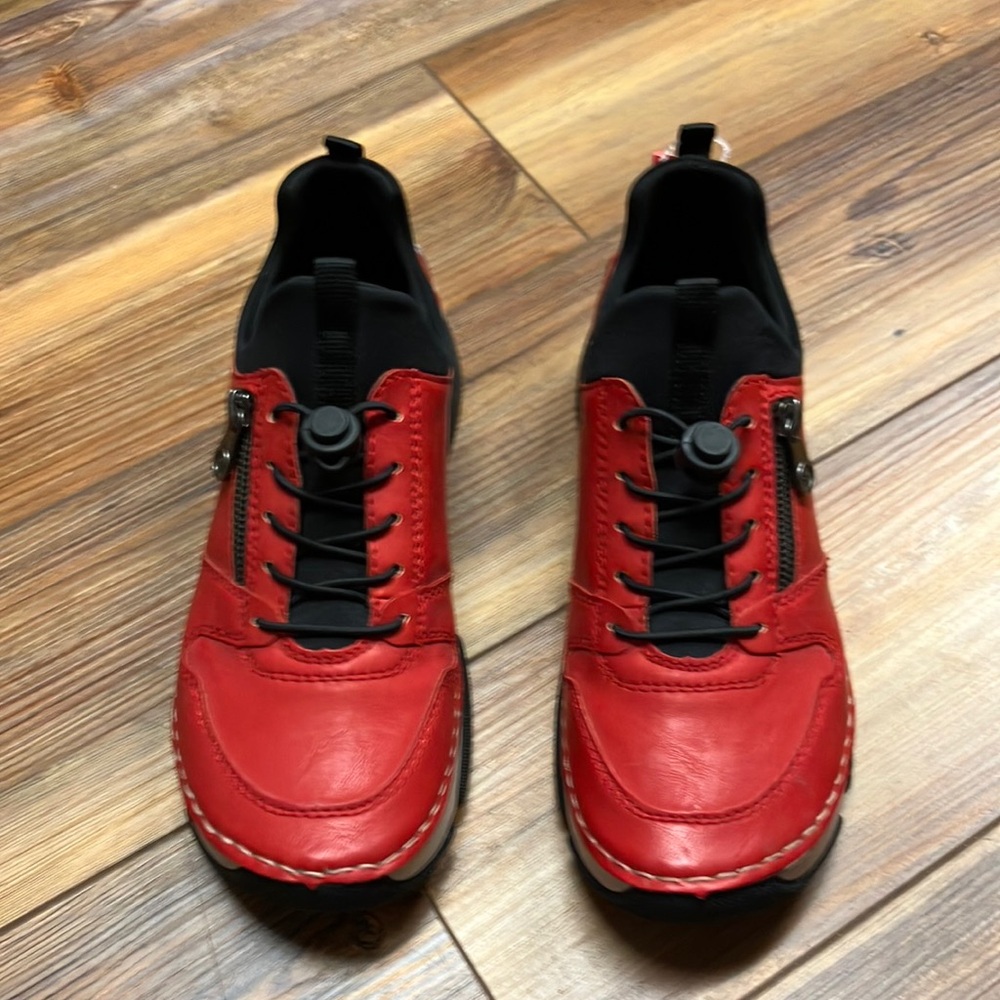 Red Leather Womens  Rieker Tennis Shoes